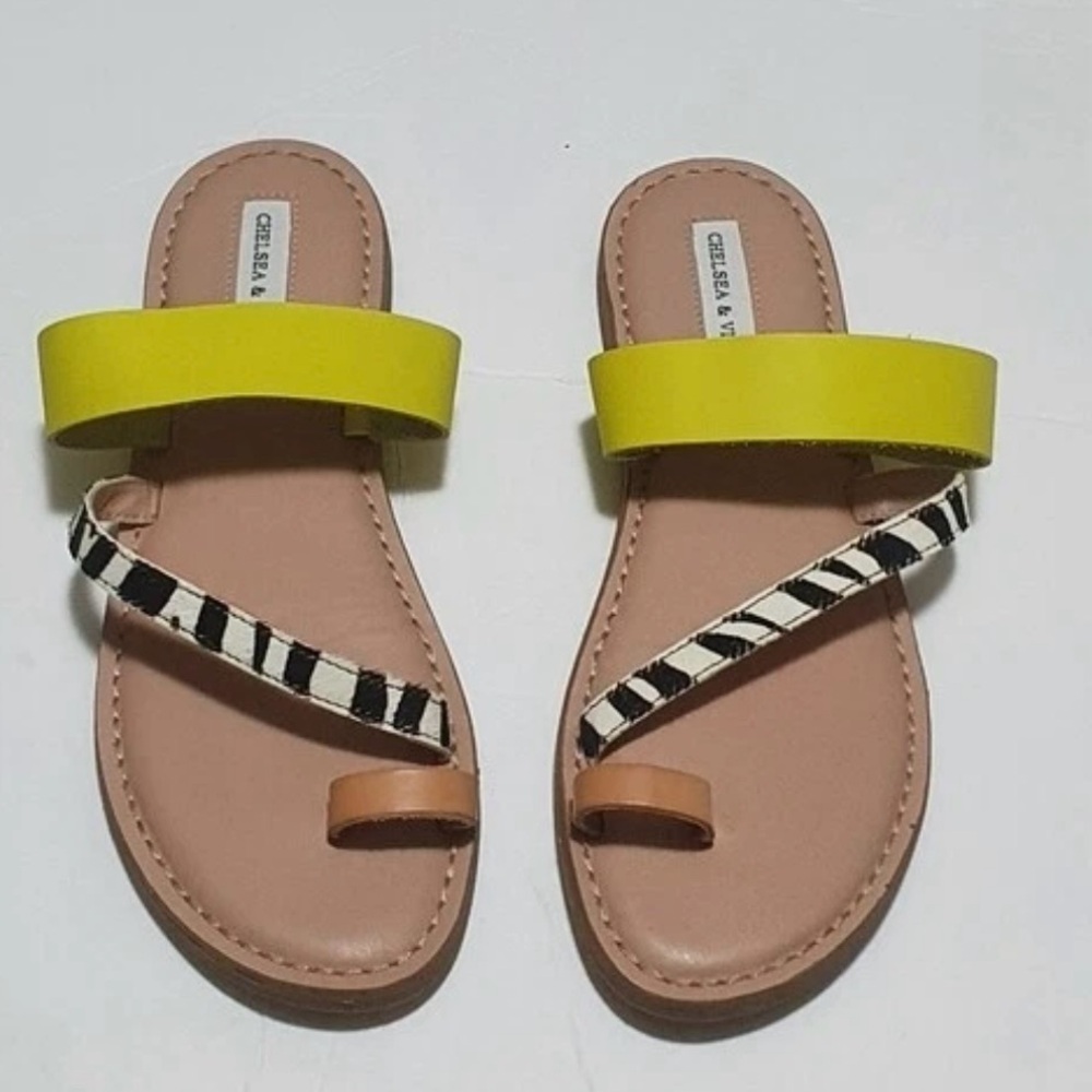 Chelsea & Violet Bling Zebra Haircalf Toe Ring Sandals